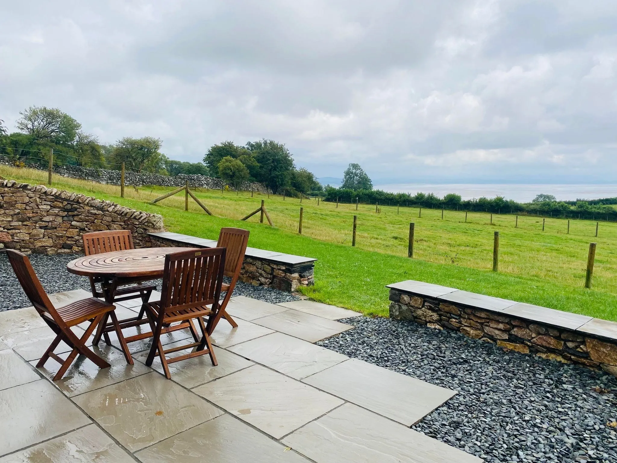 The private patio looking over countryside towards the bay